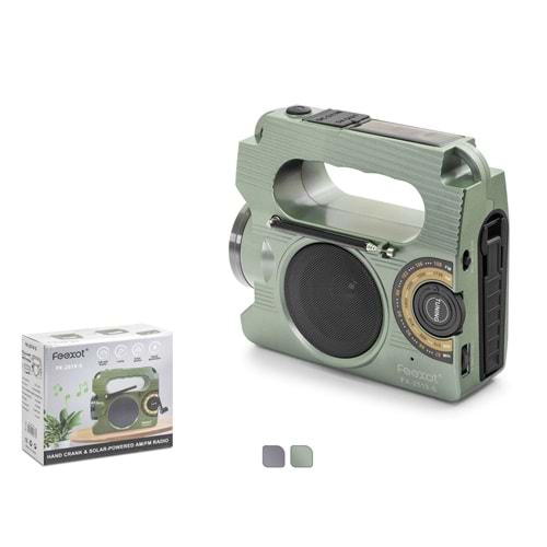 FEEXOT FX2519S FM Radyo USB Solar Şarjlı Dinamolu LED El Fenerli Taşınabilir Kamp Hoparlörü