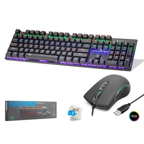 HADRON G605 Mekanik Gaming Klavye Blue Switch Bilek Destekli RGB 104 Tuş Siyah