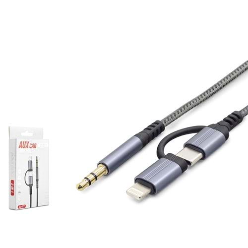 HADRON GJ-027 Type-C + Lightning to 3.5 mm Ses Kablosu - Siyah