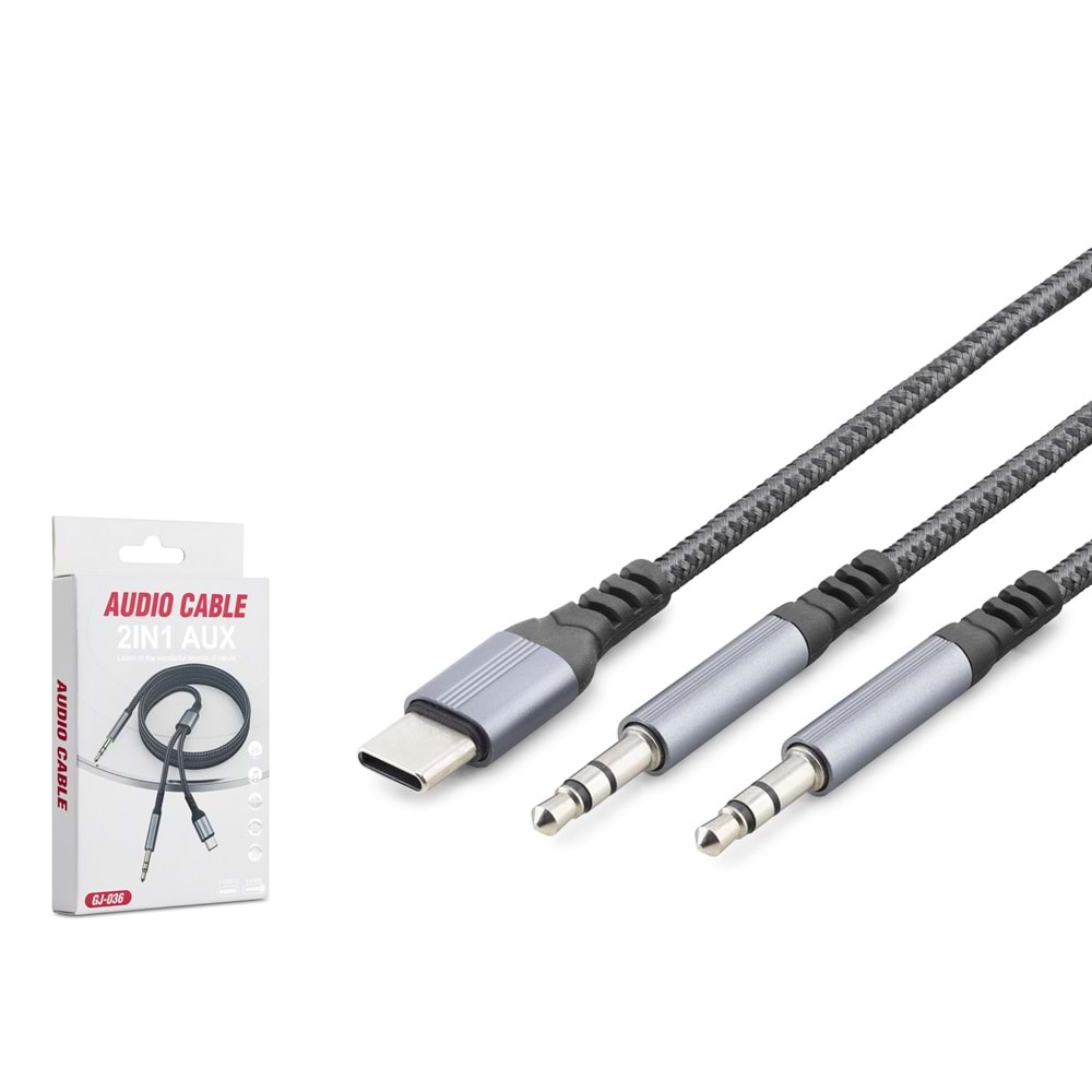 HADRON GJ036 Type-C 3.5 mm Çift Çıkışlı Ses Kablosu 1.15 m Siyah