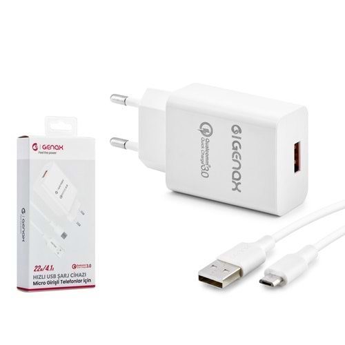 GENAX GNX007 Micro Usb - Usb Şarj Adaptörü Set 4.1A 22W Beyaz