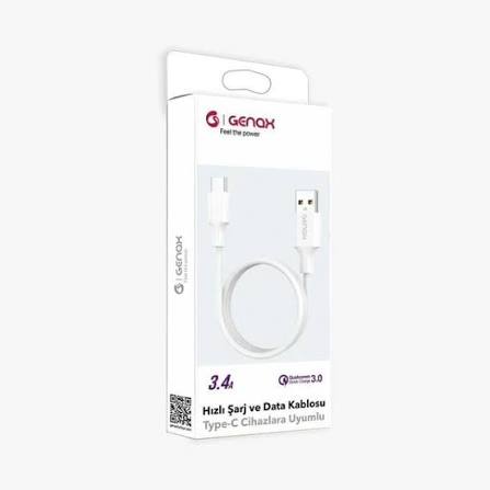 GENAX GNX034 TYPE-C (M) TO USB (M) KABLO 3.4A 1M BEYAZ