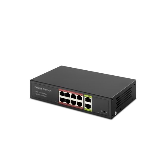 HADRON HD08 PoE Switch 8 Port 10/100 Mbps 2 Uplink Siyah
