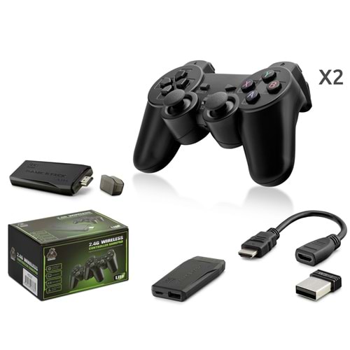 HADRON HD327 Retro Oyun Stick HDMI Çift GamePad Seti 2.4G Kablosuz 64GB Siyah