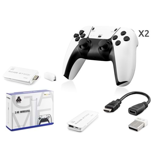 HADRON HD330 Retro Oyun Stick HDMI Çift GamePad Seti 2.4G Kablosuz 64GB Beyaz