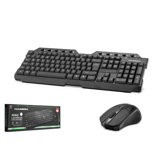 HADRON HD842R Kablosuz Multimedya Klavye Mouse Seti 1600 DPI Siyah (Kutu Hasarlı)