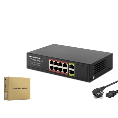 HADRON HDG08 Gigabit PoE Switch 8 Port 2 Uplink Siyah