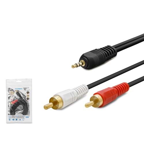 HADRON HDX1024 3.5 mm to 2 RCA Kablo 1.5 m - Siyah