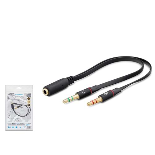HADRON HDX1035 2x 3.5 mm Kulaklık ve Mikrofon Splitter Kablosu 20 cm Siyah