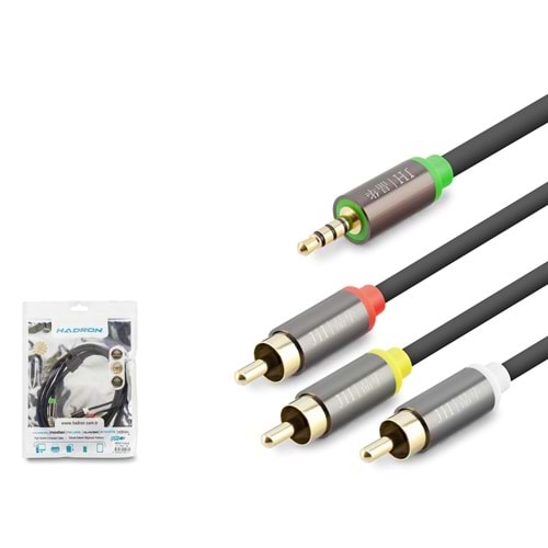 HADRON HDX1064 3.5 mm TRRS to 3 RCA Görüntü ve Ses Kablosu 1.5 m - Siyah
