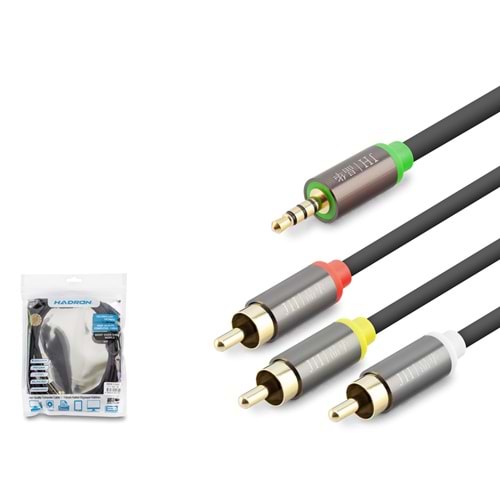 HADRON HDX1066 3.5 mm TRRS to 3 RCA Görüntü ve Ses Kablosu 3 m - Siyah