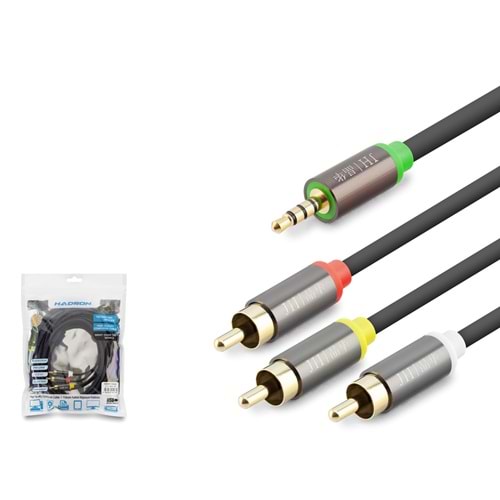 HADRON HDX1066 3.5 mm TRRS to 3 RCA Görüntü ve Ses Kablosu 5 m - Siyah