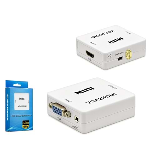 HADRON HDX1283 VGA Dişi to HDMI Dişi Ses Çıkışlı Görüntü Dönüştürücü 1080p - Beyaz