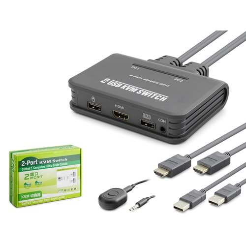 HADRON HDX1361 HDMI USB KVM Switch 2 Port HDMI 2 Port USB Dahili Kablolu - Siyah