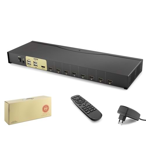 HADRON HDX1378 HDMI USB KVM Switch 8 Port HDMI 4 Port USB Kumandalı - Siyah