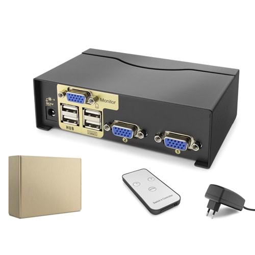 HADRON HDX1380 VGA USB KVM Switch 2 Port VGA 4 Port USB Kumandalı - Siyah