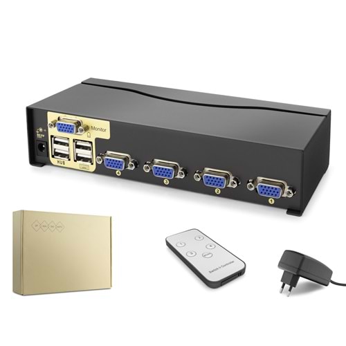 HADRON HDX1381 VGA USB KVM Switch 4 Port VGA 4 Port USB Kumandalı - Siyah