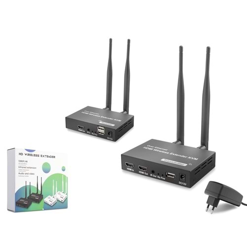 HADRON HDX1383 HDMI KVM Kablosuz Extender Loop-Out 1080p 200 m - Siyah