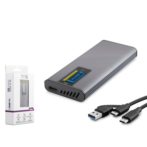 HADRON HDX1780 M.2 NVMe/NGFF Harici SSD Kutusu USB/Type-C 10 Gbps Çift Arabirim RGB Alüminyum - Gri