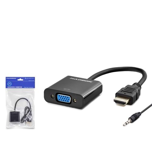 HADRON HDX2019 HDMI to VGA Dişi Ses Çıkışlı Görüntü Dönüştürücü 1080p - Siyah