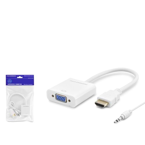 HADRON HDX2019B HDMI to VGA Dişi Ses Çıkışlı Görüntü Dönüştürücü 1080p - Beyaz