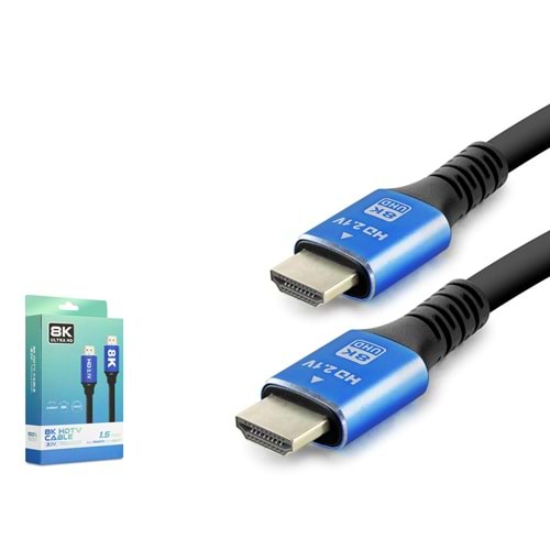 HADRON HDX2044 HDMI 2.1 Kablo 8K UHD 60 Hz OD 8.0 mm 1.5 m - Siyah Mavi