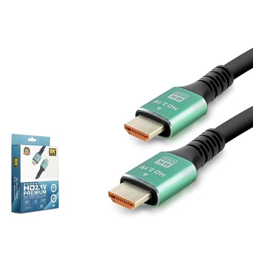 HADRON HDX2045 HDMI 2.1 Kablo 8K UHD 60 Hz OD 8.0 mm 3 m - Siyah Yeşil