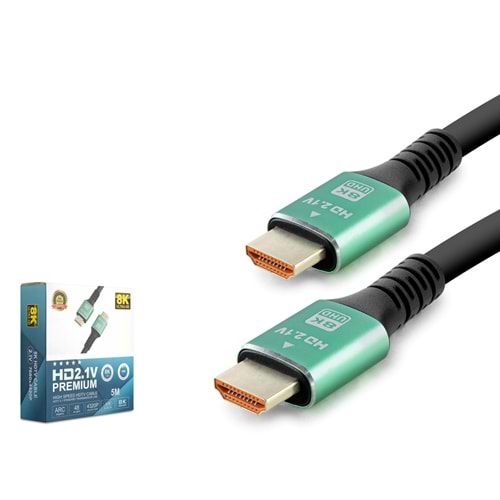 HADRON HDX2046 HDMI 2.1 Kablo 8K UHD 60 Hz OD 8.0 mm 5 m - Siyah Yeşil