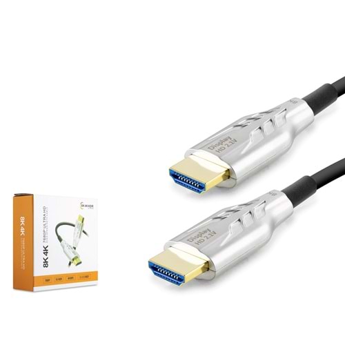 HADRON HDX2048 Fiber Optik HDMI 2.1 Kablo 8K UHD 60 Hz OD 8.0 mm 15 m - Siyah Gri