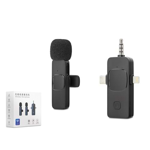 HADRON HDX2781 Kablosuz Yaka Mikrofonu Type-C Lightning ve 3.5 mm - Siyah