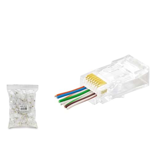 HADRON HDX5062 CAT5 EZ RJ45 Delikli Konnektör 100 Adet Paket - Şeffaf