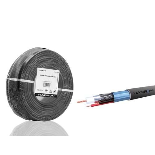 HADRON HDX5582-100 CCTV Kablo Mini Coax ECO CCA PE 2x0.50 mm Dış Mekan 100 m - Siyah