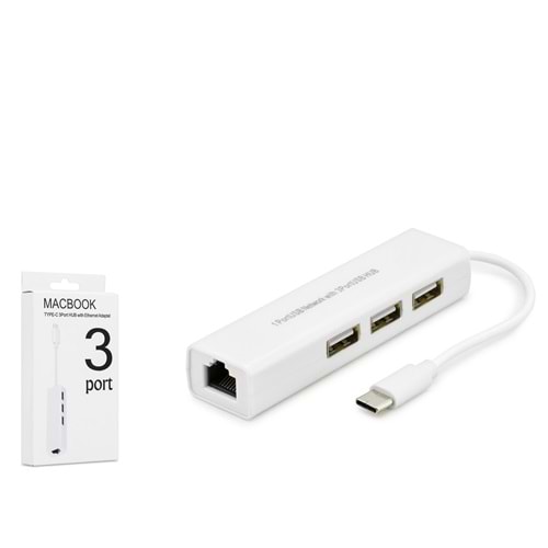 HADRON HDX7007 Type-C 3.1 Combo Hub Ethernet 4 Port Beyaz