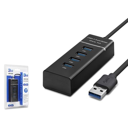 HADRON HDX7017 USB 3.0 Hub 4 Port 480 Mbps 0.3 m Siyah