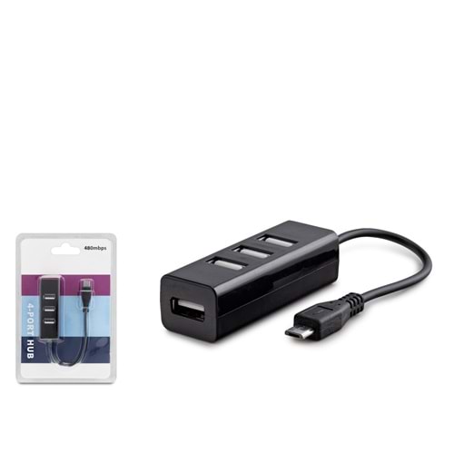 HADRON HDX7019 Micro USB Hub 4 Port 480 Mbps Siyah