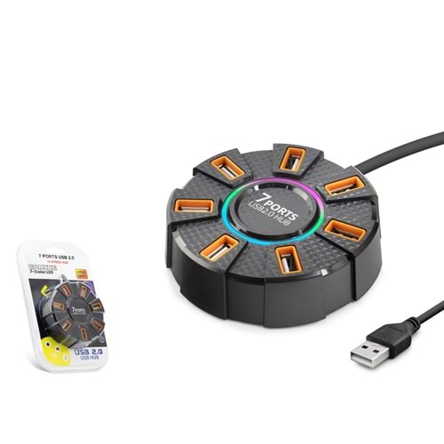 HADRON HDX7035 USB Gaming Hub RGB 7 Port 480 Mbps 1.2 m Siyah