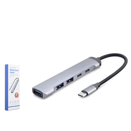 HADRON HDX7041 Type-C 3.0 PD Hub 5 Port 5 Gbps Gri