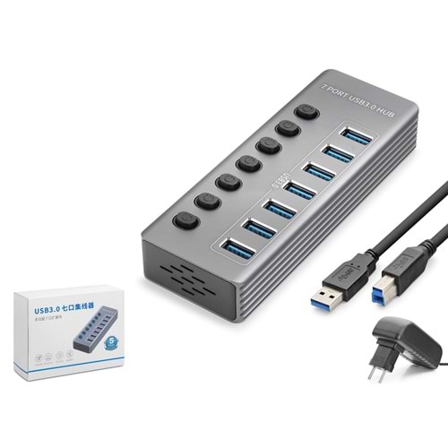 HADRON HDX7047 USB 3.0 Hub Anahtarlı 7 Port 5 Gbps Gri
