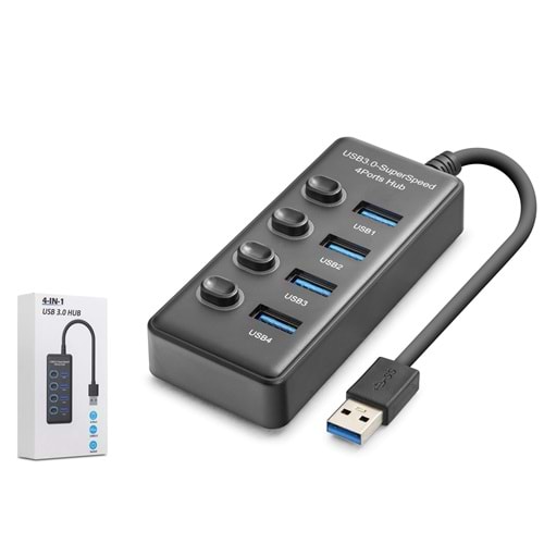 HADRON HDX7048 USB 3.0 Hub Anahtarlı 4 Port 5 Gbps Siyah