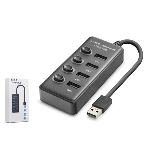 HADRON HDX7049 USB Hub Anahtarlı 4 Port Siyah