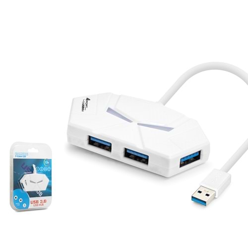 HADRON HDX7051 USB 3.0 Gaming Hub RGB 4 Port 5 Gbps 1.2 m Beyaz