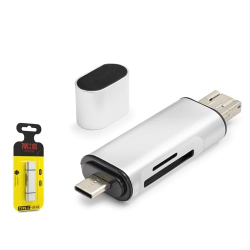 HADRON HDX7053 USB Type-C Kart Okuyucu SD MicroSD 480 Mbps Gri