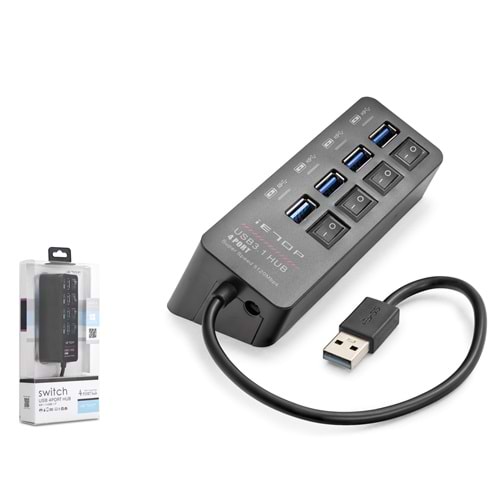 iETOP HDX7056 USB 3.1 Hub Anahtarlı 4 Port 5 Gbps Siyah