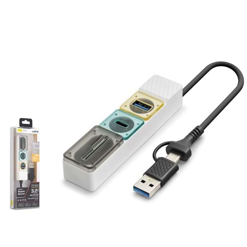 iETOP HDX7058 USB Type-C 3.0 Combo Hub Kart Okuyucu 4 Port 5 Gbps Beyaz