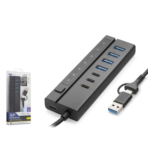 iETOP HDX7062 USB Type-C 3.2 Gen1 Hub Anahtarlı 8 Port 5 Gbps Siyah