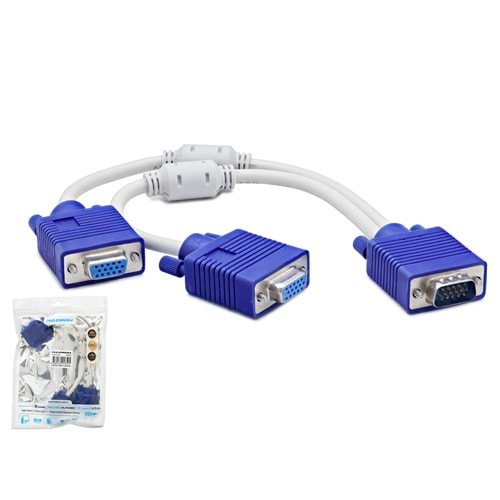 HADRON HDX7753 VGA Y Kablo 2x VGA Dişi 30 cm - Beyaz Mavi