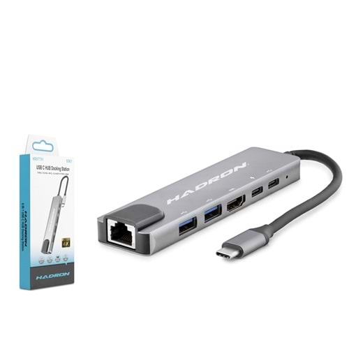 HADRON HDX7791 Type-C Combo Hub HDMI 4K USB 3.0 LAN PD 6 Port Gri