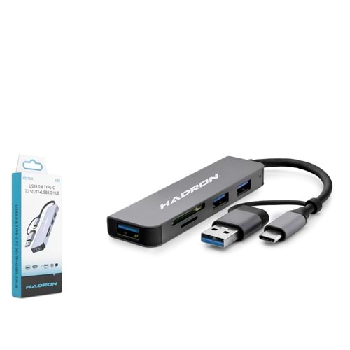 HADRON HDX7826 USB Type-C 3.0 Combo Hub Kart Okuyucu 5 Port Gri