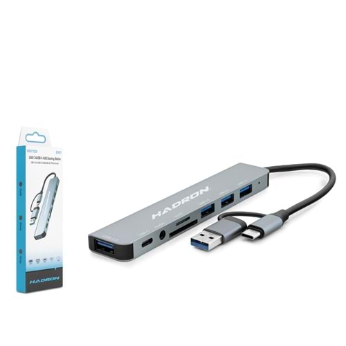 HADRON HDX7828 USB Type-C 3.0 Combo Hub Audio Kart Okuyucu 8 Port Gri
