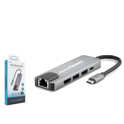 HADRON HDX7831 Type-C Combo Hub HDMI 4K USB 3.0 LAN PD 5 Port Gri